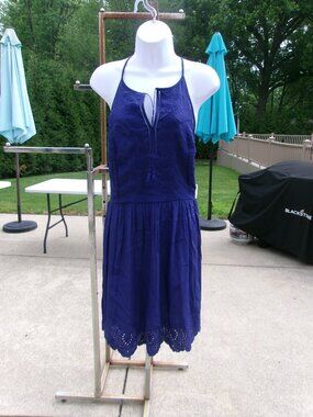 NWOT LOFT BLUE EYELET SLEEVELESS DRESS W TASSELS S
